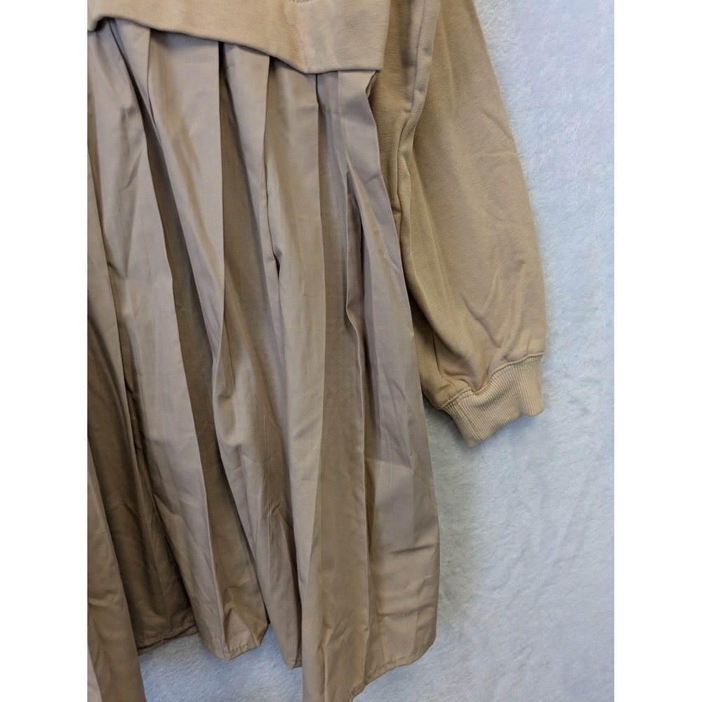 Pleated Sweatshirt Dress Women's Medium Cozy Tan Long Sleeve - Picture 5 of 8